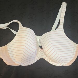 Cacique Pink and White Underwire Bra with Adjustable Straps